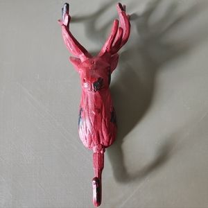 Red Distressed Cast Iron Deer Antlers Coat Rack Hook Cabin Decor Stag Buck Cabin